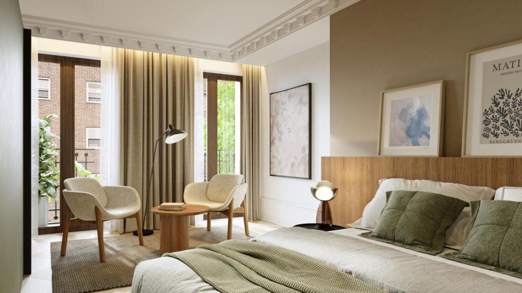 Render de uno de los dormitorios de las viviendas de Santa María de la Cabeza, 60.