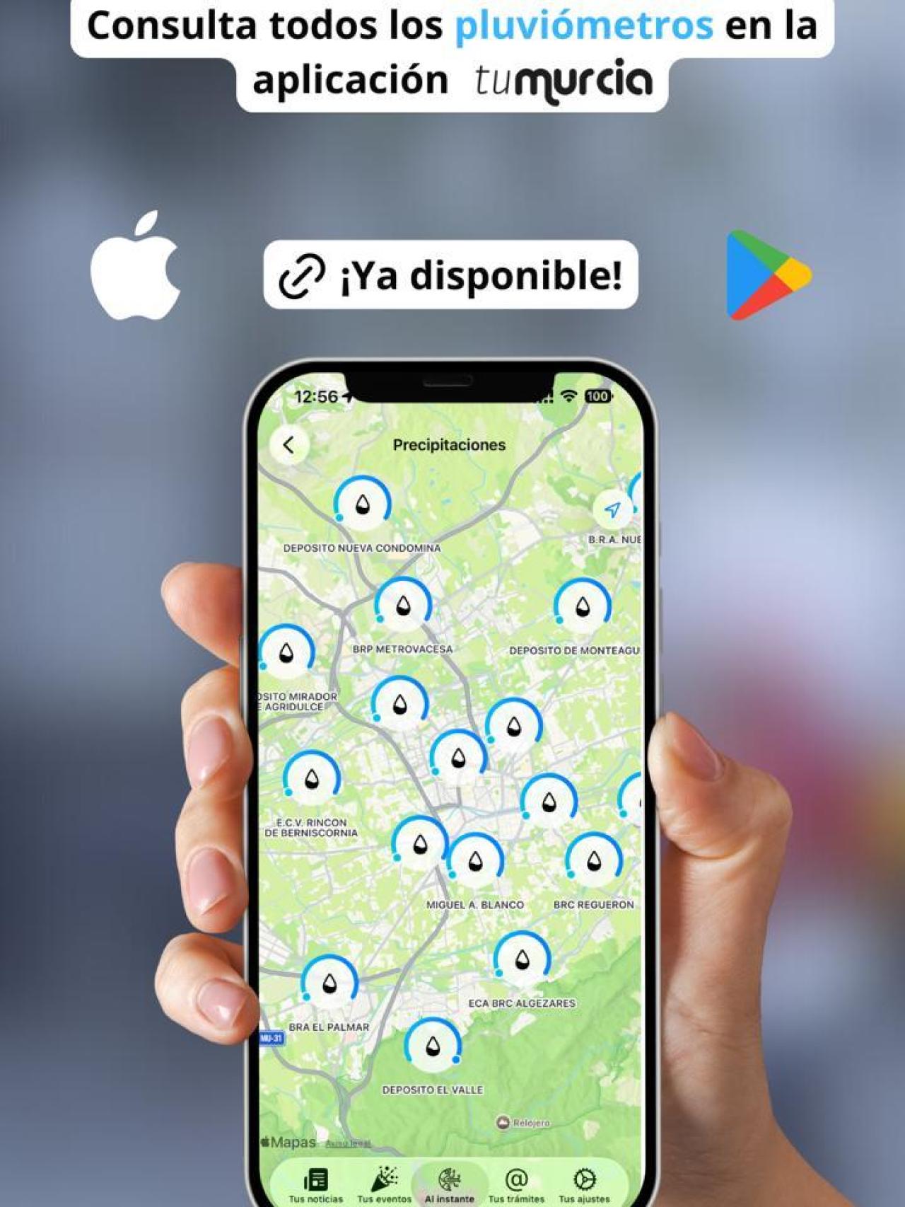 El mapa con los treinta pluviómetros de la capital del Segura.