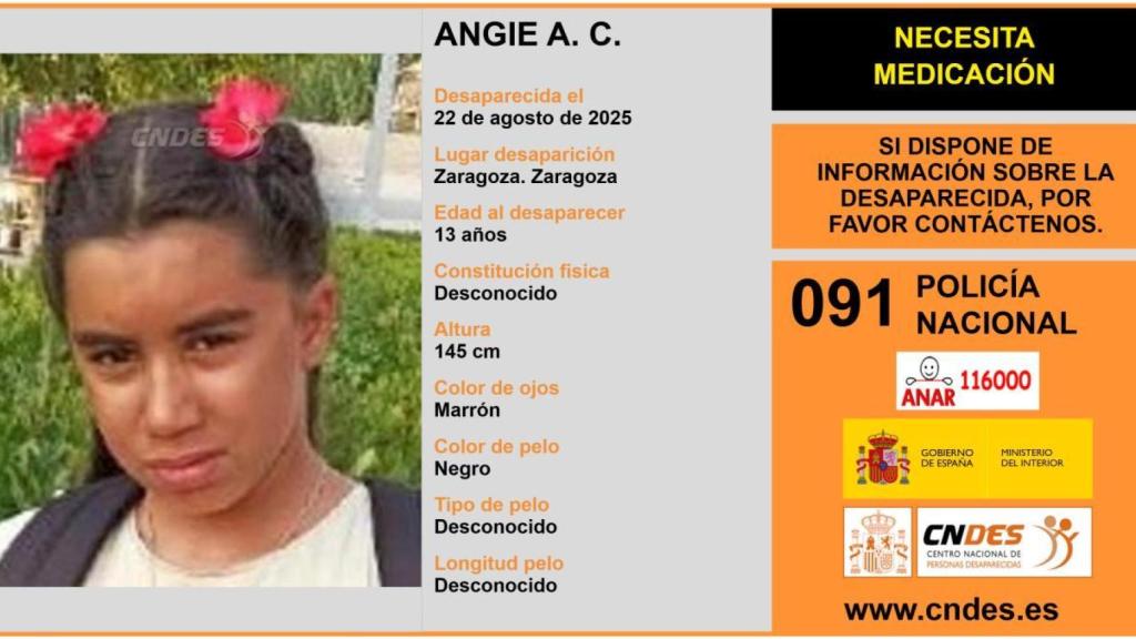 Cartel de la desaparición de Angie A.C. en Zaragoza