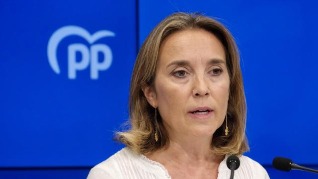 Cuca Gamarra durante la rueda de prensa ofrecida este sábado en Logroño.