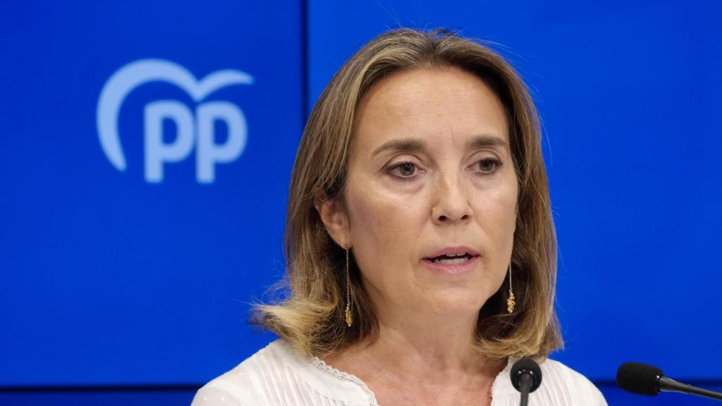 Cuca Gamarra durante la rueda de prensa ofrecida este sábado en Logroño.