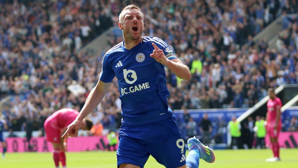 Jamie Vardy celebra el último gol marcado con el Leicester.
