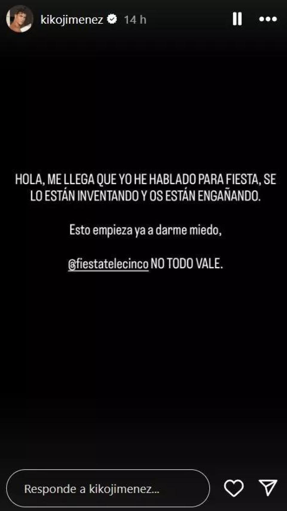 Historia de Kiko Jiménez en Instagram.