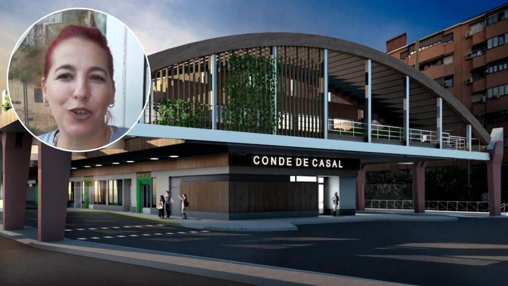 Una peluquera afectada y el nuevo intercambiador de Conde Casal en un fotomontaje.