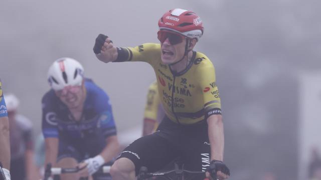 Jonas Vingegaard, celebrando su victoria en la segunda etapa de la Vuelta a España 2025