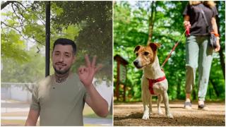 Baruch Correa, junto a un perro con correa.