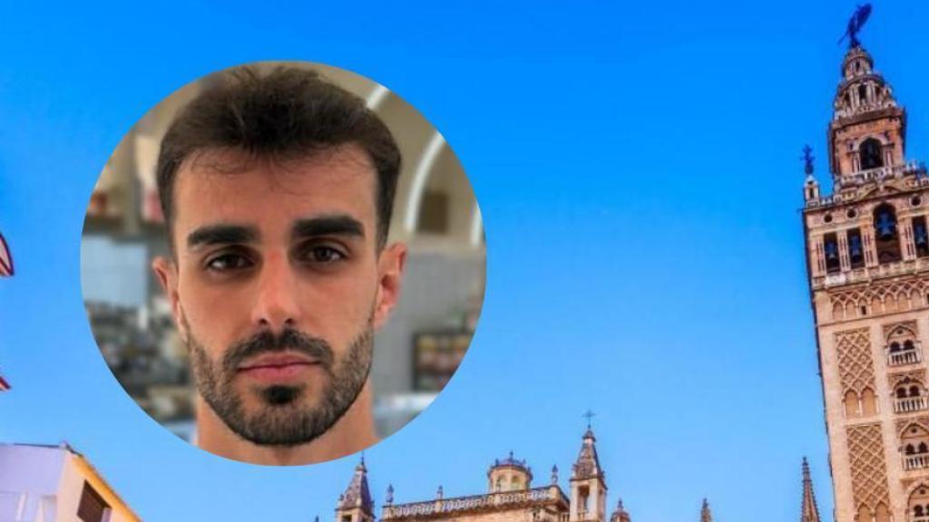 Collage de Adrián Espinosa y la Catedral de Sevilla