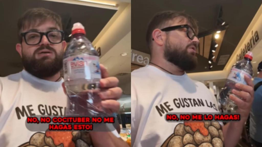 Cocituber criticando al establecimiento por el precio de la botella de agua