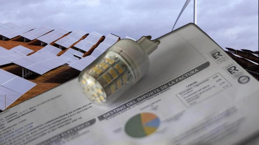 Fotomontaje de un parque renovable con una factura de la luz.