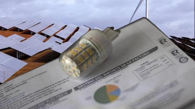 Fotomontaje de un parque renovable con una factura de la luz.