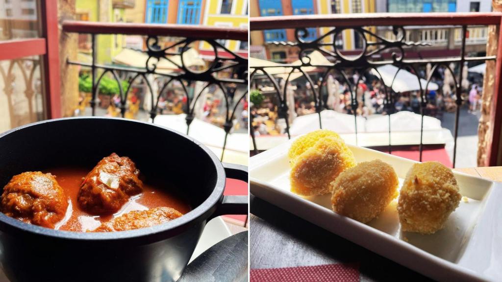 Rollo de bonito y croquetas de jamón.