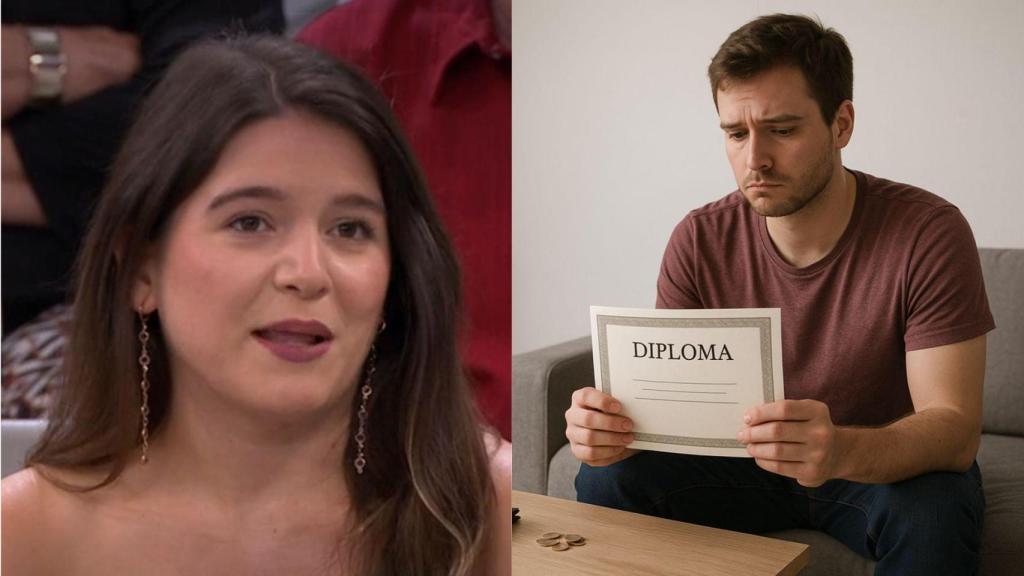 La socióloga Miriam Jiménez y una imagen generada por IA donde se represente la meritocracia.