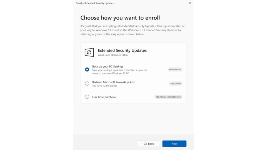Asistente para apuntarse al programa de actualizaciones extendidas de Windows 10