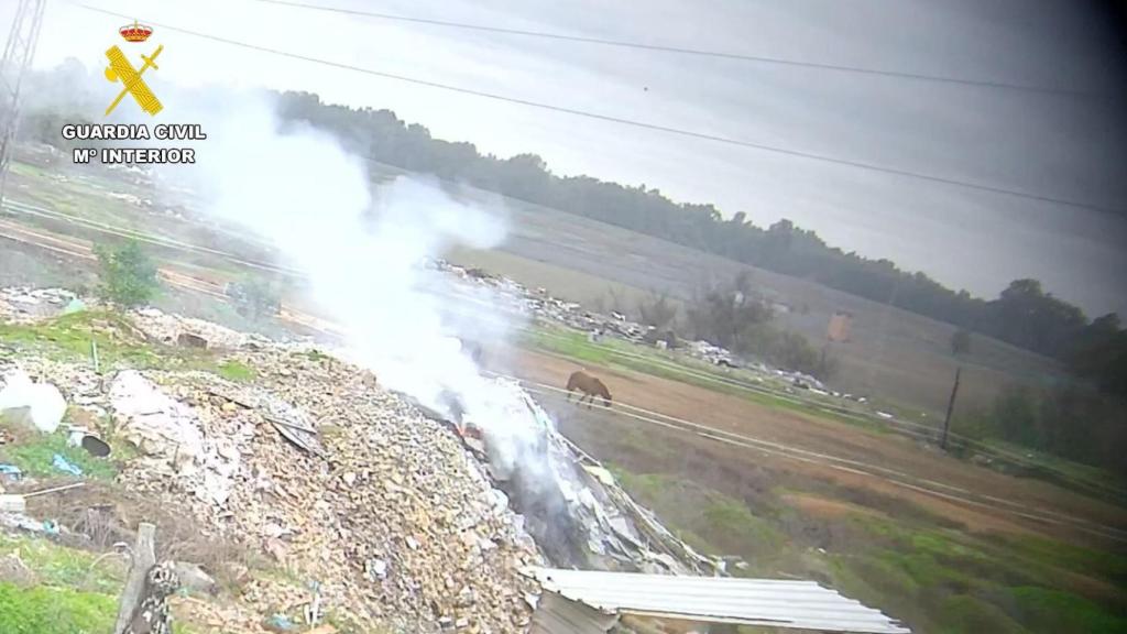 Quema de residuos en un vertedero ilegal de Sevilla.
