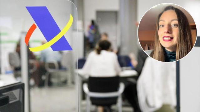 Una funcionaria y una oficina de la Agencia Tributaria en un fotomontaje.