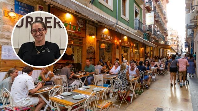 Una calle de bares, con la imagen de Nieves Sánchez.