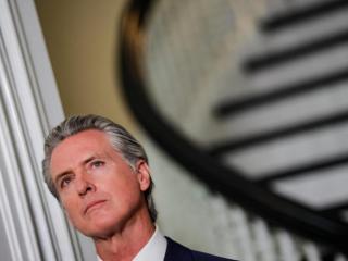Gavin Newsom, durante una conferencia de prensa de legisladores demócratas en Sacramento.
