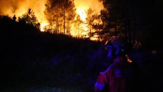 Un bombero trabaja para la extinción del incendio en A Pobra de Brollón, Lugo.