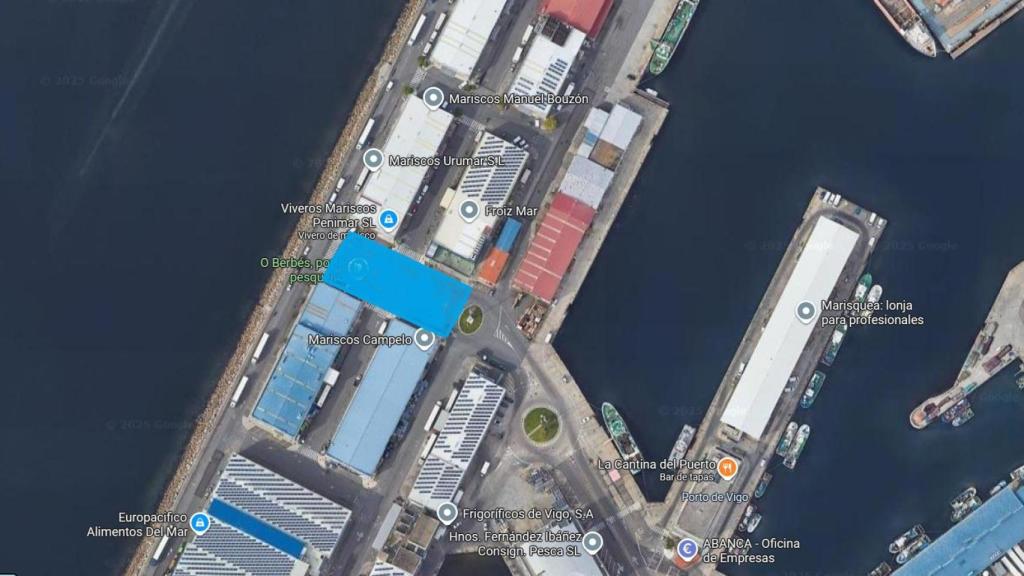 En azul, la zona donde se ubicará la carpa de la Festa do Marisco.