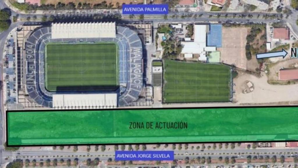 Muestra de la zona donde se plantea la gran plaza elevada sobre el Guadalmedina.