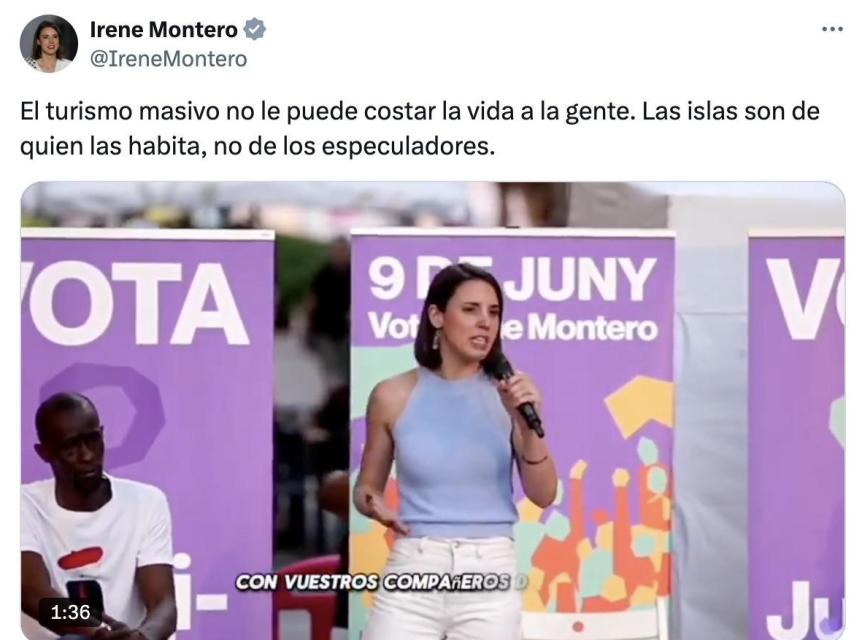 Tuit de Irene Montero.