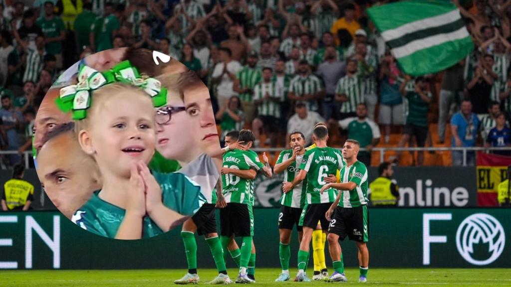 Collage de Martina y el partido del Betis.