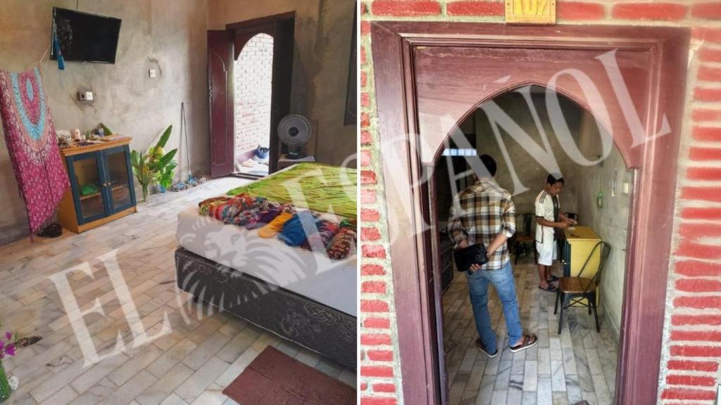 A la izquierda, fotografía que Matilde le hizo a su habitación; a la derecha, estado actual de la habitación 107, sin la televisión.