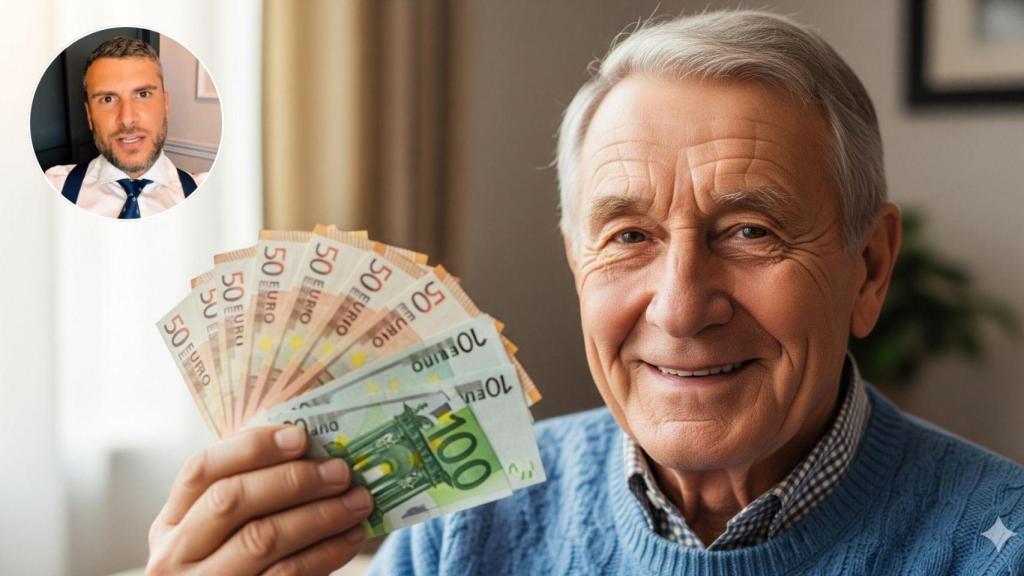 Imagen generada de un jubilado con su pensión y Pablo Ródenas.