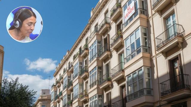 Imagen generada por IA de una serie de pisos en venta y Pilar Cisneros.