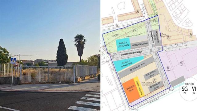 A la izquierda la parcela de Cartisa en Arroyo y a la derecha el plano del proyecto