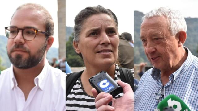 Víctor Coco, propietario del hotel Villa Lucerna, Marta Fernández, ganadera de Ribadelago y Pablo Galán, un hombre evacuado, este miércoles en Sanabria