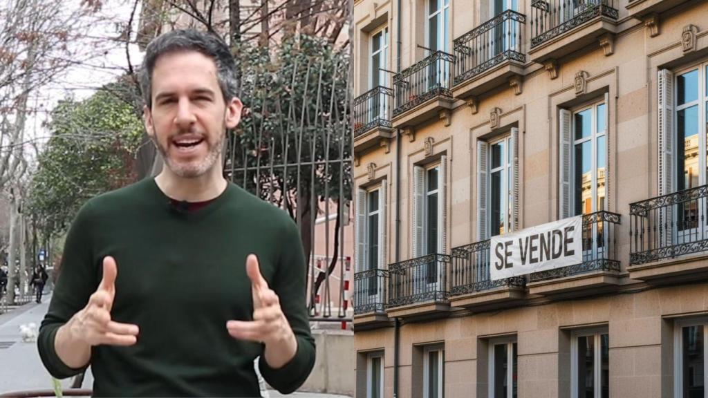 Jaime Palomera, analista inmobiliario, y una imagen generada por IA de varios pisos a la venta.