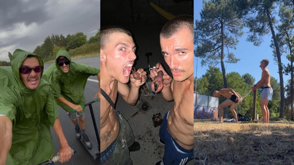 Gorka e Ibai durante su viaje de San Sebastián a París en patinete.