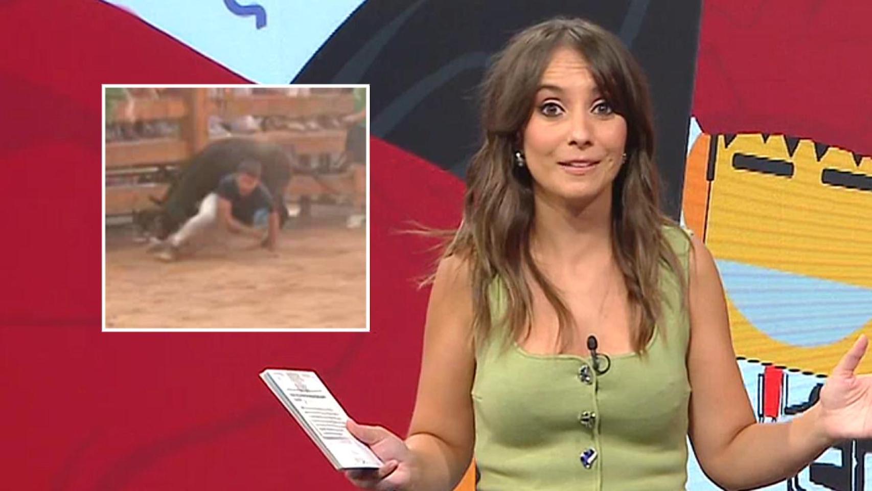 Una vaquilla embiste a un reportero del programa 'Quédate'.