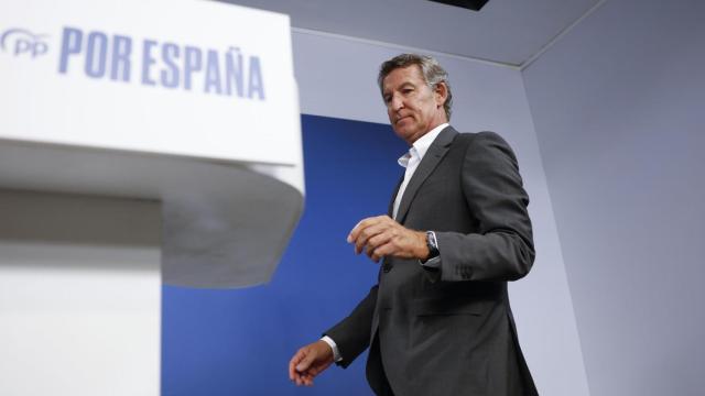 El líder del PP, Alberto Núñez Feijóo, en una comparecencia desde Génova.