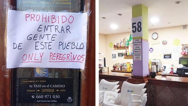 Imagen del cartel del Bar Arrabal y del bar en Población de Campos