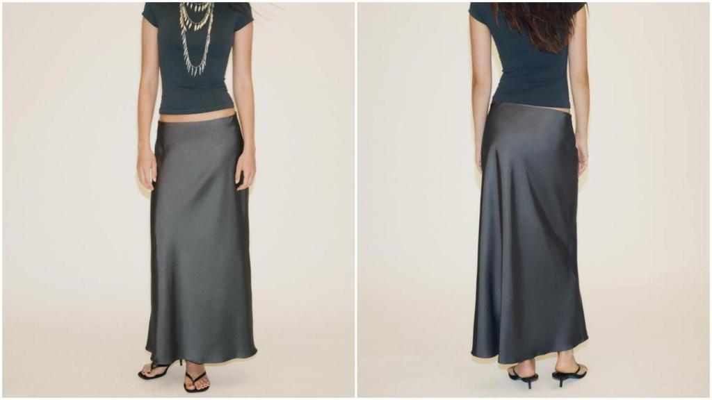 Falda midi satinada de Zara. Ref: 8338/537/922