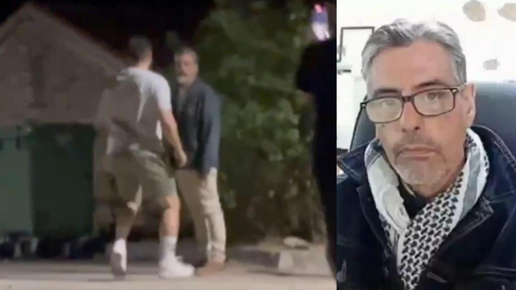 El activista Isidoro Román, y a la izquierda, un fragmento de la agresión que sufrió este miércoles por la noche.