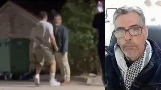 El activista Isidoro Román, y a la izquierda, un fragmento de la agresión que sufrió este miércoles por la noche.