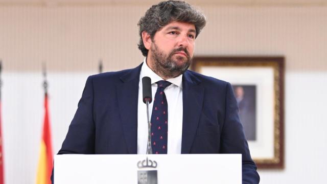 Fernando López Miras, este jueves, en la rueda de prensa que ha ofrecido en Torre Pacheco.