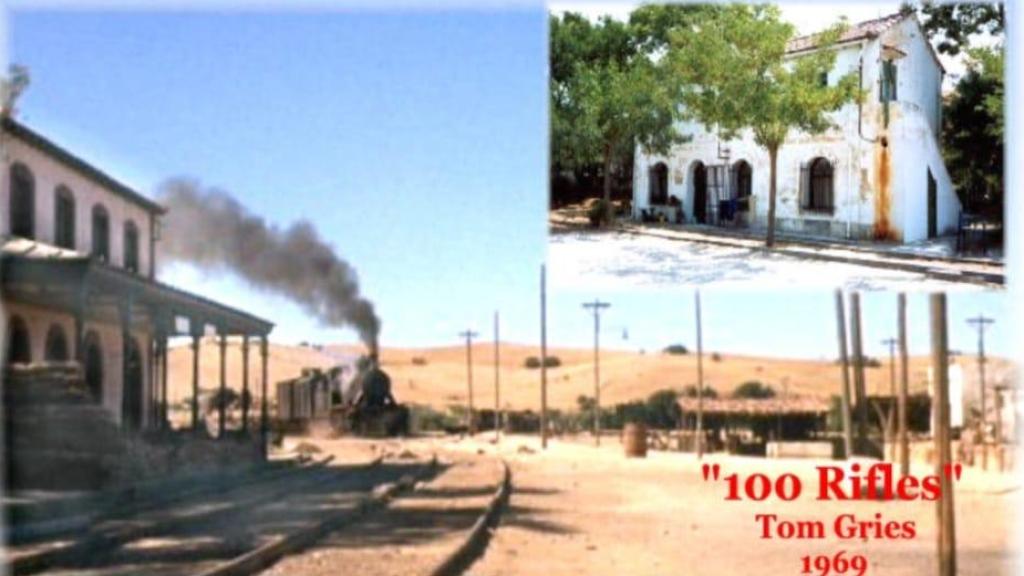 Fotograma de la película '100 rifles' donde sale la antigua estación de Villamanta.