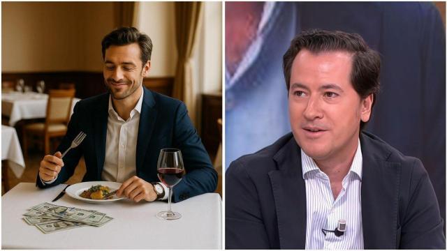 Un fotomontaje de Alberto de Luna y una imagen de un restaurante creada por IA.