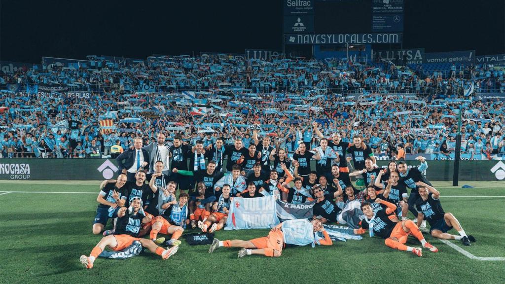 El Celta celebra en Getafe la clasificación europea.