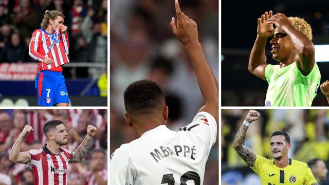 Collage con imágenes de jugadores de los cinco equipos españoles que disputarán la Champions.