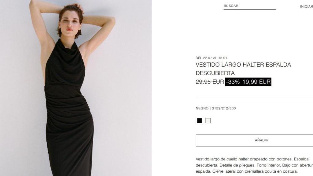 Vestido largo halter espalda descubierta, disponible en Zara. EE