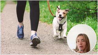 Imagen de un perro paseando junto a Nerea.
