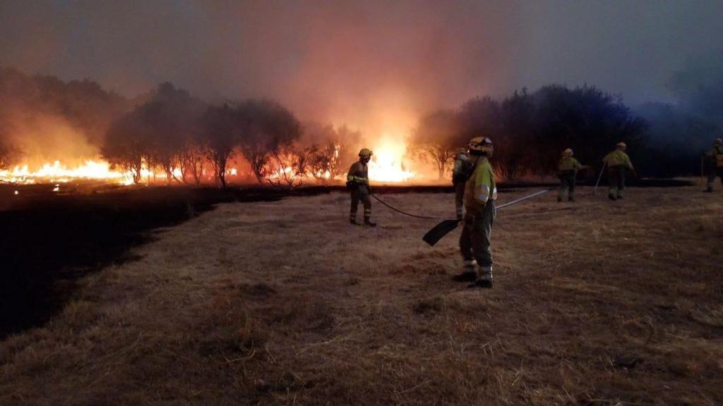 Miembros del servicio de Medio Ambiente de la Junta ejecutaron cortafuegos en el incendio entre Zamora y Ourense