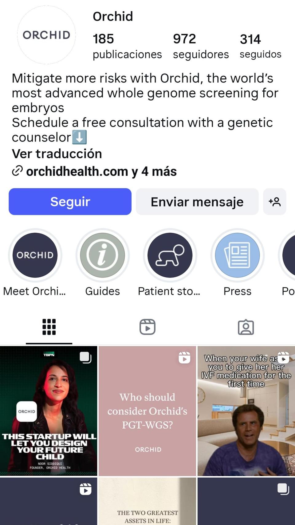 Perfil de Instagram de Orchid.