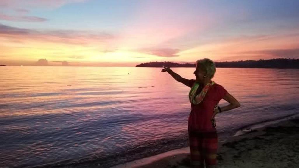 Matilde Muñoz en uno de sus viajes.