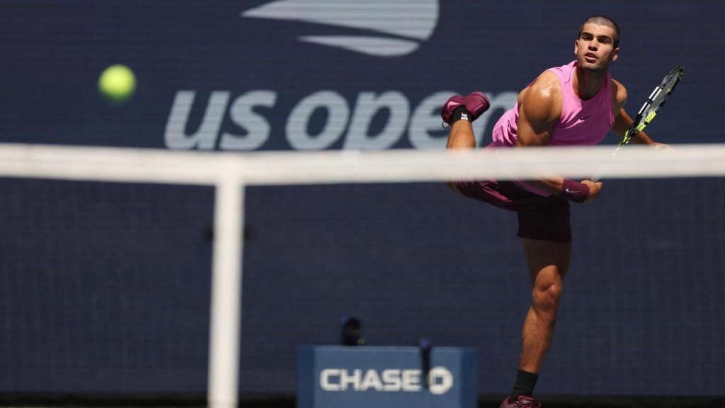 Alcaraz, durante su duelo de tercera ronda del US Open contra Darderi.